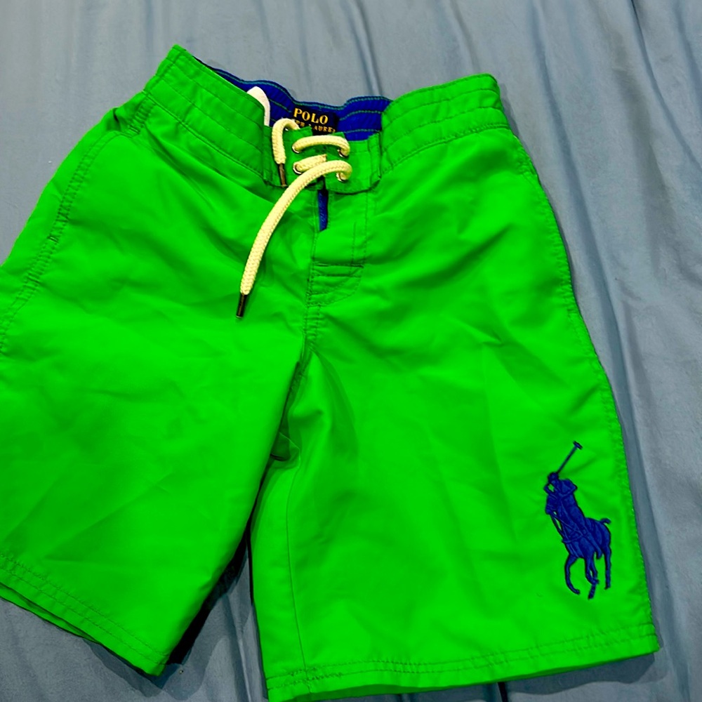 Like new green polo, swimming trunks size 7
